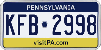 PA license plate KFB2998