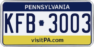 PA license plate KFB3003