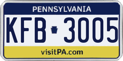 PA license plate KFB3005