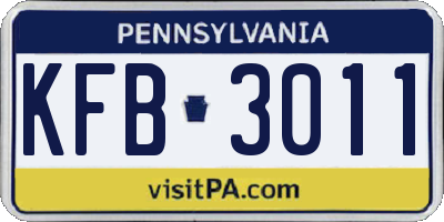 PA license plate KFB3011