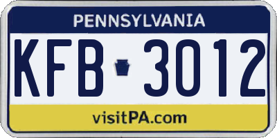 PA license plate KFB3012