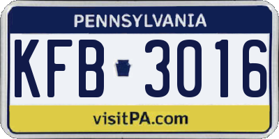 PA license plate KFB3016