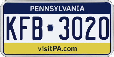 PA license plate KFB3020
