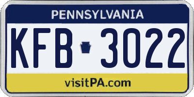 PA license plate KFB3022