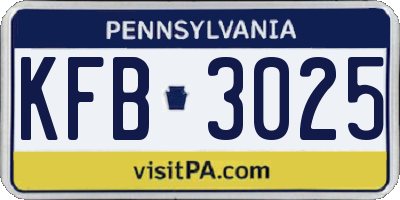 PA license plate KFB3025