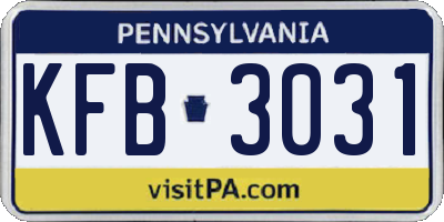 PA license plate KFB3031