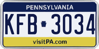 PA license plate KFB3034