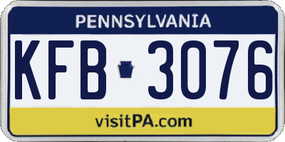 PA license plate KFB3076