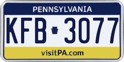 PA license plate KFB3077
