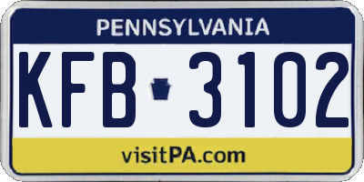 PA license plate KFB3102