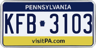 PA license plate KFB3103