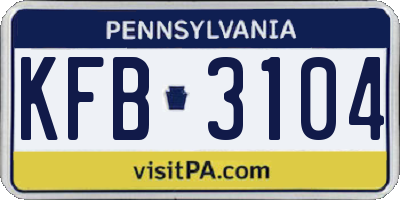 PA license plate KFB3104