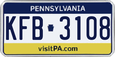 PA license plate KFB3108