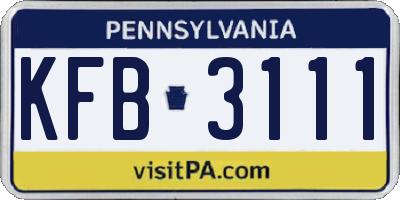 PA license plate KFB3111