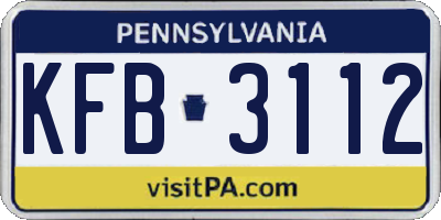 PA license plate KFB3112