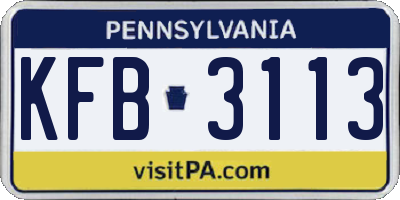 PA license plate KFB3113