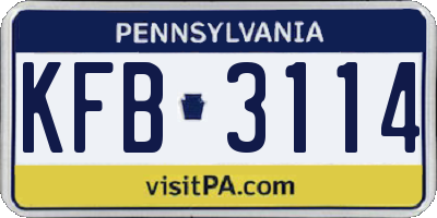 PA license plate KFB3114