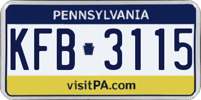 PA license plate KFB3115
