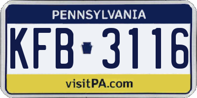 PA license plate KFB3116