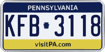 PA license plate KFB3118