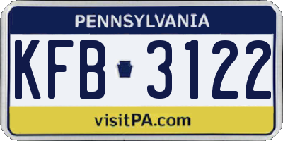 PA license plate KFB3122