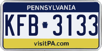 PA license plate KFB3133
