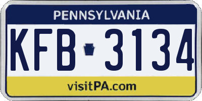 PA license plate KFB3134