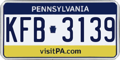 PA license plate KFB3139