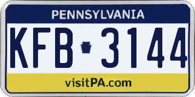 PA license plate KFB3144