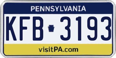PA license plate KFB3193