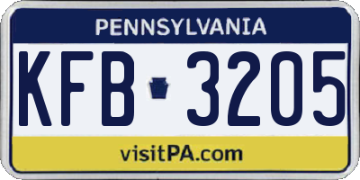 PA license plate KFB3205