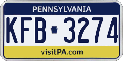 PA license plate KFB3274
