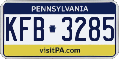 PA license plate KFB3285