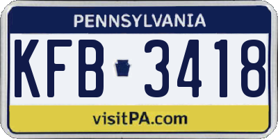 PA license plate KFB3418