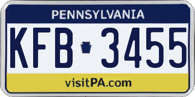 PA license plate KFB3455