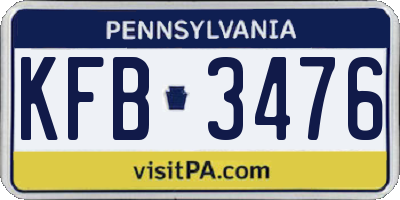 PA license plate KFB3476