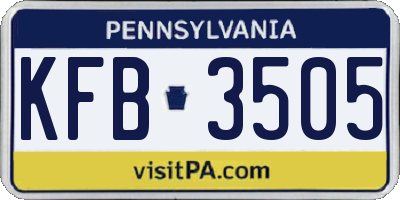 PA license plate KFB3505