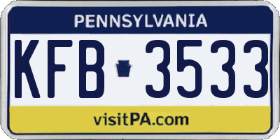 PA license plate KFB3533