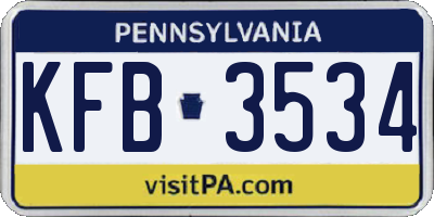 PA license plate KFB3534