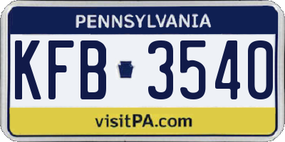 PA license plate KFB3540
