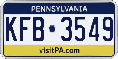 PA license plate KFB3549