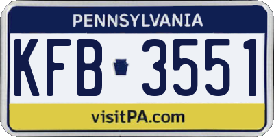PA license plate KFB3551