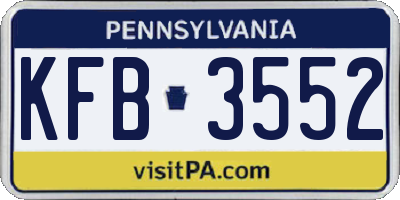 PA license plate KFB3552