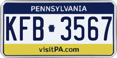 PA license plate KFB3567