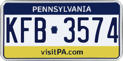 PA license plate KFB3574