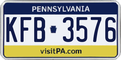 PA license plate KFB3576
