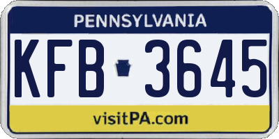 PA license plate KFB3645