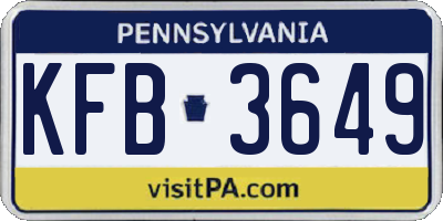 PA license plate KFB3649