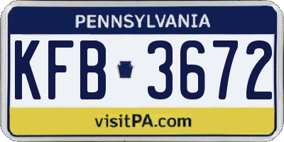 PA license plate KFB3672