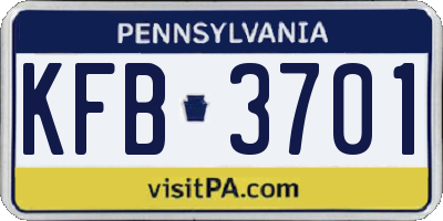 PA license plate KFB3701